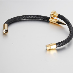 20.5CM leather bracelet Stainless steel leather braided bracelet