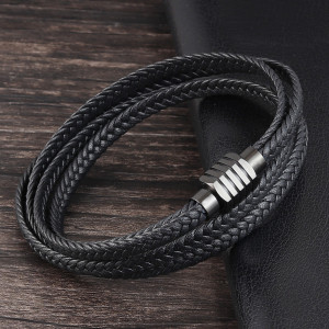 21CM  leather bracelet Stainless steel leather braided bracelet