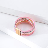 Bohemian multilayer leather crystal stone bracelet, gold and silver symmetrical multilayer all-match leather woven bracelet