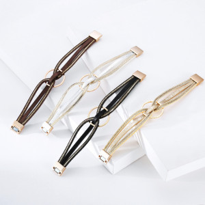 Minimalist multi-layer geometric ring magnetic buckle leather bracelet Light luxury symmetrical leather jewelry bracelet