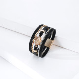 Bohemian multilayer leather crystal stone bracelet, gold and silver symmetrical multilayer all-match leather woven bracelet