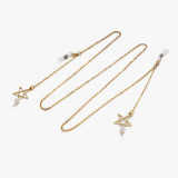 Popular metal glasses rope golden five-star pearl pendant glasses chain anti-lost hanging neck (five-pointed star + beads)