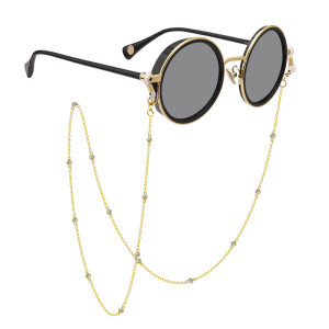 Thick gold plating zircon metal glasses chain lanyard personalized glasses rope lanyard glasses accessories (15 white diamonds)