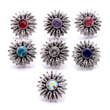 20MM flower metal silver plated with Rhinestone snap charms snaps jewelry