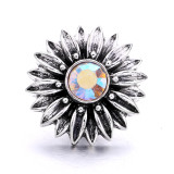 20MM flower metal silver plated with Rhinestone snap charms snaps jewelry