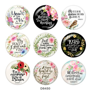 20MM  Flower  words  Print   glass  snaps buttons