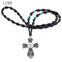 cross 60CM glass Bead Necklace silver  fit 12MM chunks snaps jewelry
