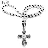 cross 60CM glass Bead Necklace silver  fit 12MM chunks snaps jewelry