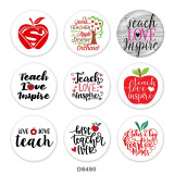 20MM  Teacher  Apple  words  Print   glass  snaps buttons