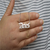 45CM New Stainless Steel Twelve Constellation Necklace Ancient English Letter Clavicle Necklace