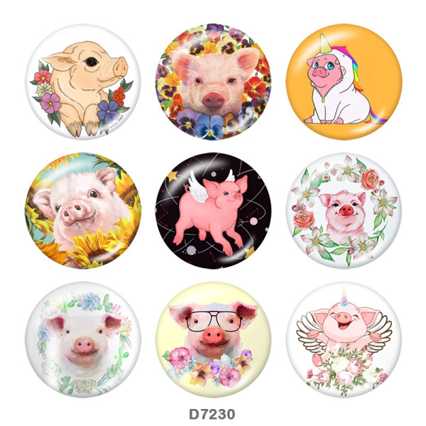 20MM    Pig   Print   glass  snaps buttons