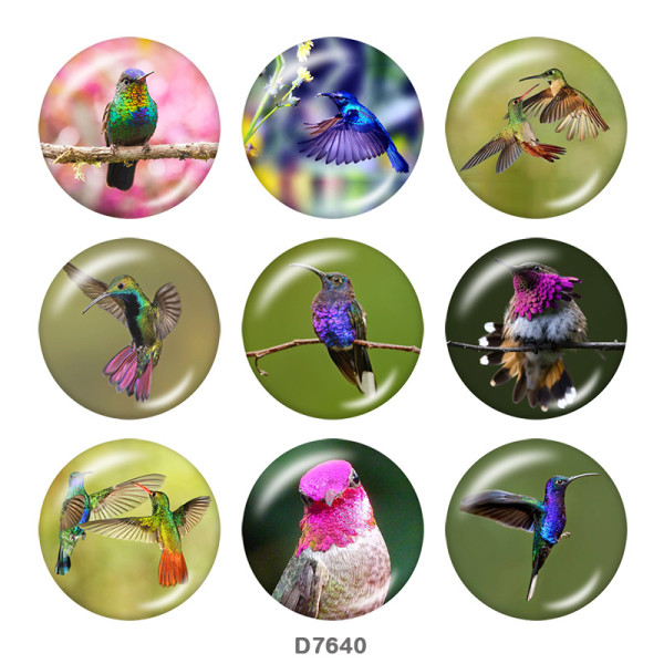 20MM  Hummingbird    Print   glass  snaps buttons