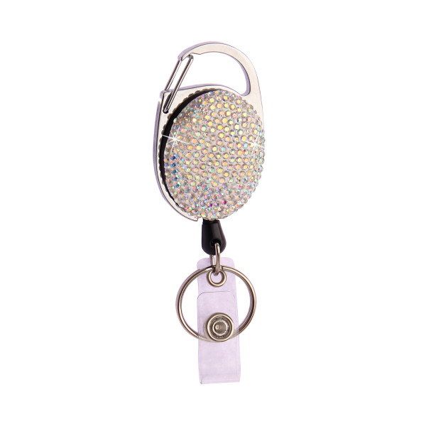 Diamond-studded easy-pull buckle metal oval full diamond telescopic buckle creative badge hanging buckle ID buckle