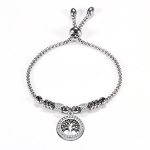 Diamond Adjustable Length Titanium Steel Bracelet Stainless Steel Tree of Life Bracelet