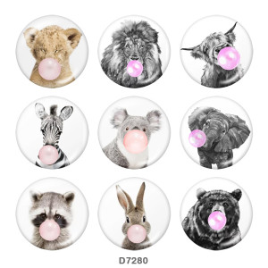 20MM    Elephant   Tiger   Print   glass  snaps buttons