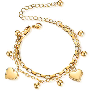Double-layer stainless steel love bracelet, personalized box chain, 18K real gold plating