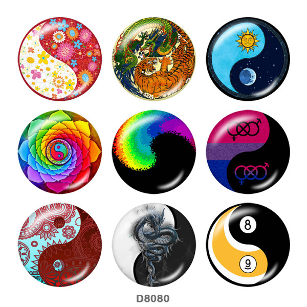 20MM   yin and yang   Print   glass  snaps buttons