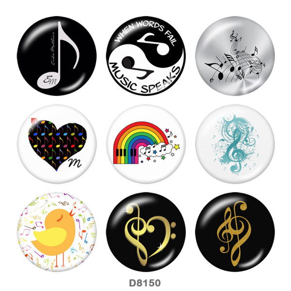 20MM  Music   Print   glass  snaps buttons