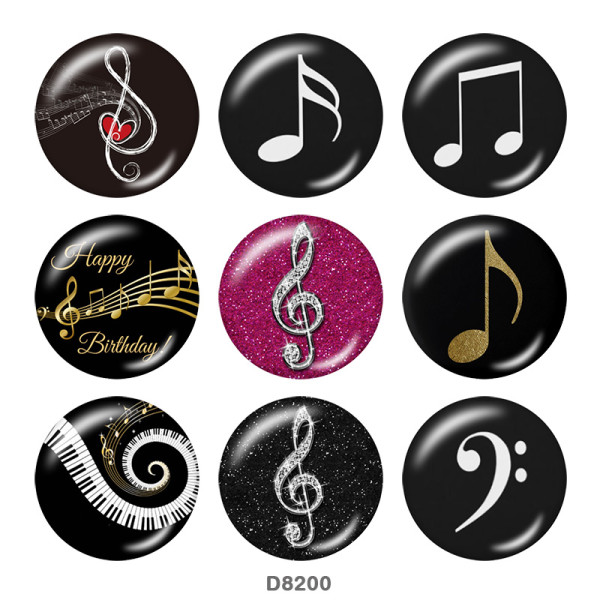 20MM  Music   Print   glass  snaps buttons