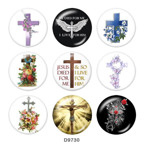20MM  Cross  Faith  Print   glass  snaps buttons