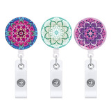 Mandala retractable easy-pull buckle colorful flowers easy-pull ID badge buckle