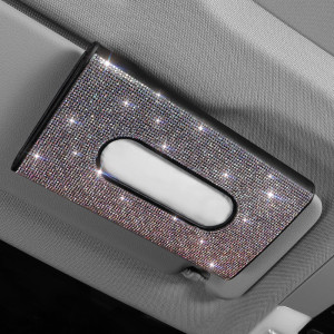 Car sun visor tissue box leather seat back diamond-studded tissue holder creative fashion rhinestone car pumping box mask storage