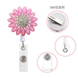 Metal sunflower diamond-studded retractable easy-pull buckle rotating easy-pull ID buckle badge clip