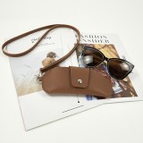 16.5*7CM Fashionable PVC double-sided leather glasses protective cover, portable leather mirror clip, hanging neck glasses bag, anti-lost glasses protective cover