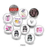 20MM  words  MOM Love   Print   glass  snaps buttons