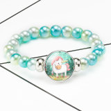 1 buttons With Unicorn dream glass buckle Colorful beads Elasticity  bracelet fit18&20MM  snaps jewelry