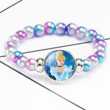 1 buttons With Frozen fairy tale princess glass buckle Colorful beads Elasticity  bracelet fit18&20MM  snaps jewelry
