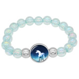 1 buttons With Unicorn dream glass buckle Colorful beads Elasticity  bracelet fit18&20MM  snaps jewelry