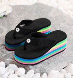 Rainbow bottom 2 buttons girls shoes, women's slippers, women's flip-flops, women's sandals, 6.5 cm high thick soles for summer beach fit18&20MM  snaps jewelry