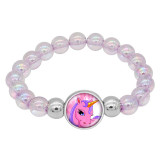 1 buttons With Unicorn dream glass buckle Colorful beads Elasticity  bracelet fit18&20MM  snaps jewelry