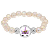 1 buttons With Unicorn dream glass buckle Colorful beads Elasticity  bracelet fit18&20MM  snaps jewelry