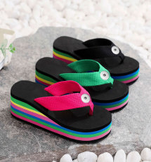 Rainbow bottom 2 buttons girls shoes, women's slippers, women's flip-flops, women's sandals, 6.5 cm high thick soles for summer beach fit18&20MM  snaps jewelry