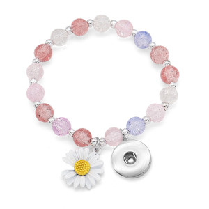 1 buttons With Imitation Sun flower crystal daisy Elasticity  bracelet fit18&20MM  snaps jewelry