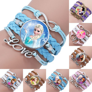 Blue Frozen Aisha Anna Mermaid Cinderella Ocean Moana Princess Leather Bracelet