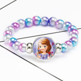 1 buttons With Frozen fairy tale princess glass buckle Colorful beads Elasticity  bracelet fit18&20MM  snaps jewelry