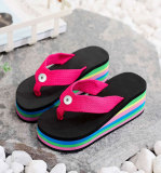 Rainbow bottom 2 buttons girls shoes, women's slippers, women's flip-flops, women's sandals, 6.5 cm high thick soles for summer beach fit18&20MM  snaps jewelry