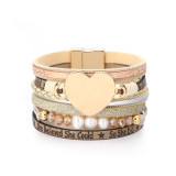 Multilayer Love Pearl Crystal Leather Bracelet Ladies Bohemian Ethnic Bracelet