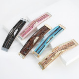Crystal Feather Accessory Multi-Layer Wide Leather Bracelet