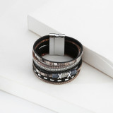 Wide side bracelet European and American cross-border sources of color woven multilayer leather bracelet