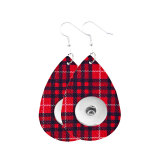 Christmas plaid Leather snap earring fit 20MM snaps style jewelry Drop shape