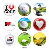 20MM  I   Love  golf  Print   glass  snaps buttons