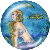 20MM  Mermaid   Print   glass  snaps buttons  Beach Ocean