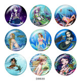20MM  Mermaid   Print   glass  snaps buttons  Beach Ocean