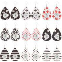 Dog paw print Leather snap earring fit 20MM snaps style jewelry Drop shape  earrings for women