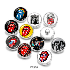 20MM  Lip kiss  Famous  music   Print   glass  snaps buttons