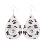 Dog paw print Leather snap earring fit 20MM snaps style jewelry Drop shape  earrings for women